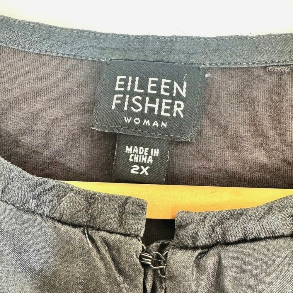 EILEEN FISHER Silk Open Cardigan Cotton Lining Black Textured Jacket 2XL - Picture 3 of 4